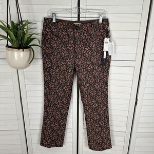 New Anthropologie The Essential Slim Pant Brown Motif Floral Ankle Womens Size 6